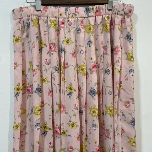 Susan Bristol New Traditions Made In USA Pleated Floral Pink Midi Skirt Size XL - Picture 3 of 8